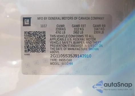 2018 Chevrolet Impala Lt from USA, damaged, VIN 2G1105S35J9143910